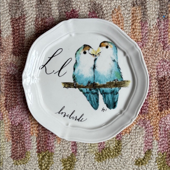 🐦 Anthropologie Linea Carta Diva Pyari Lovebirds Canapé Plate L 2 Blue Lovebirds - Picture 6 of 14
